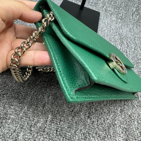 GUCCI Interlocking Wallet On Chain Green Leather Shoulder Bag 599-080825 - Picture 6 of 12